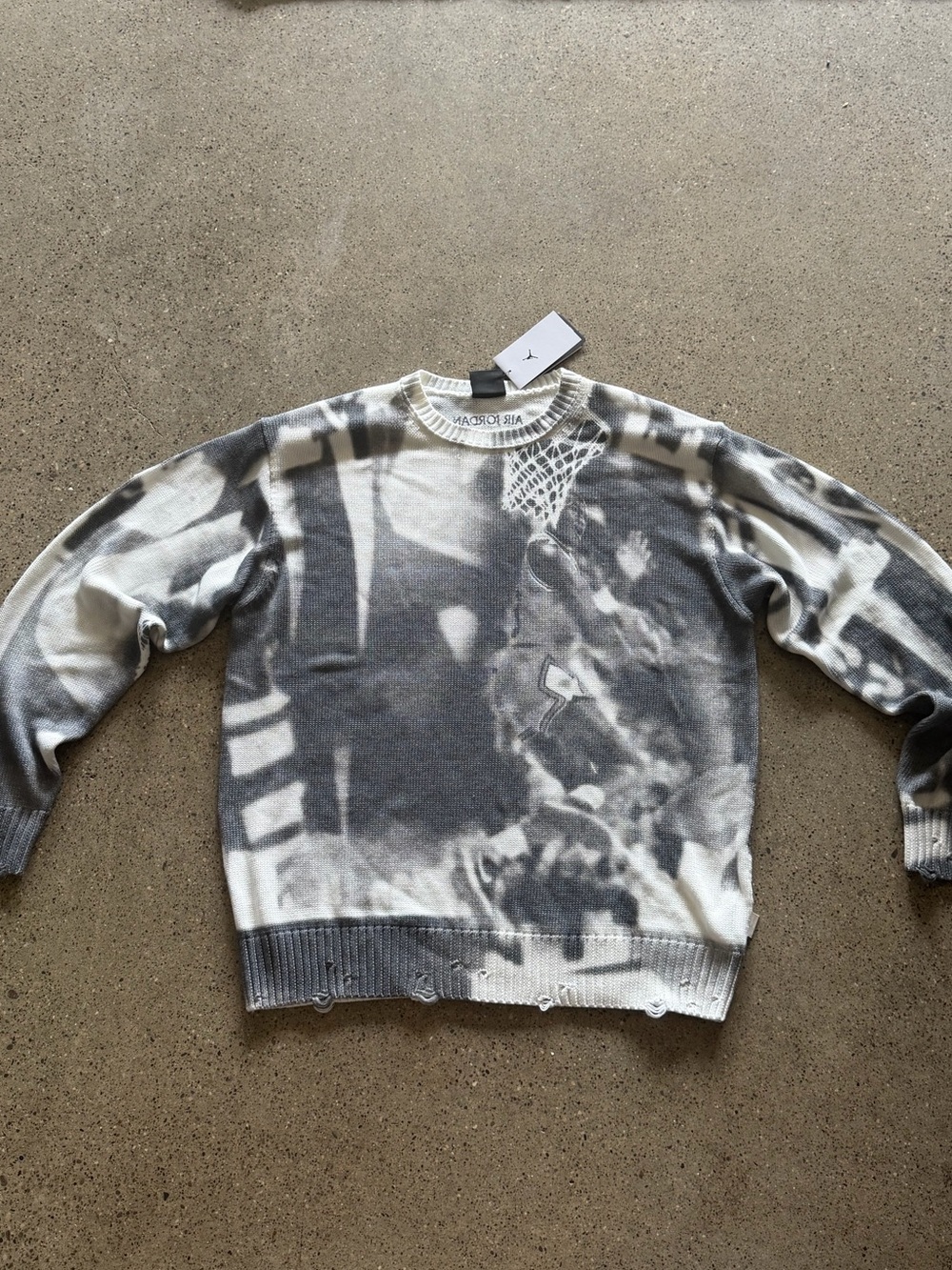 Nike Gray and White Graphic Crewneck Sweater